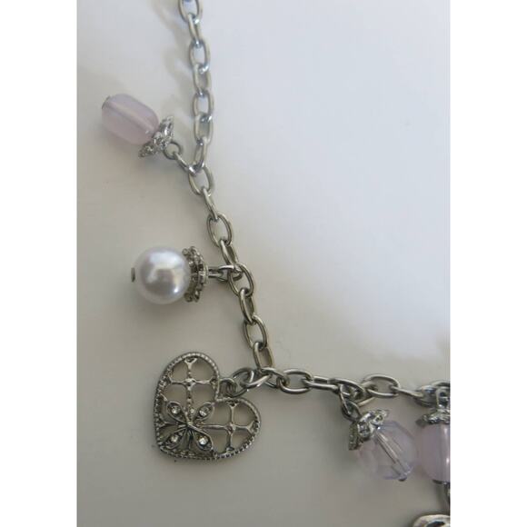 MOM Charm Necklace/Pierced Earring Set Silver Tone Mothers Day Heart "Pearls" - Picture 5 of 14